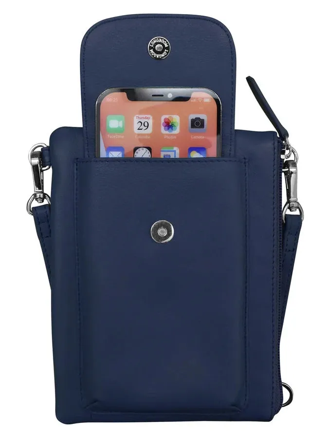 Handbag Cell Phone Classic Navy Leather RFID Blocking 6040