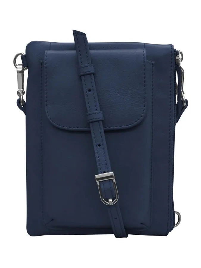 Handbag Cell Phone Classic Navy Leather RFID Blocking 6040