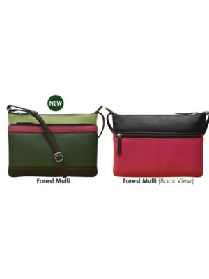 Handbag Double Zip Crossbody Bag Forest Leather RFID Blocking 6028