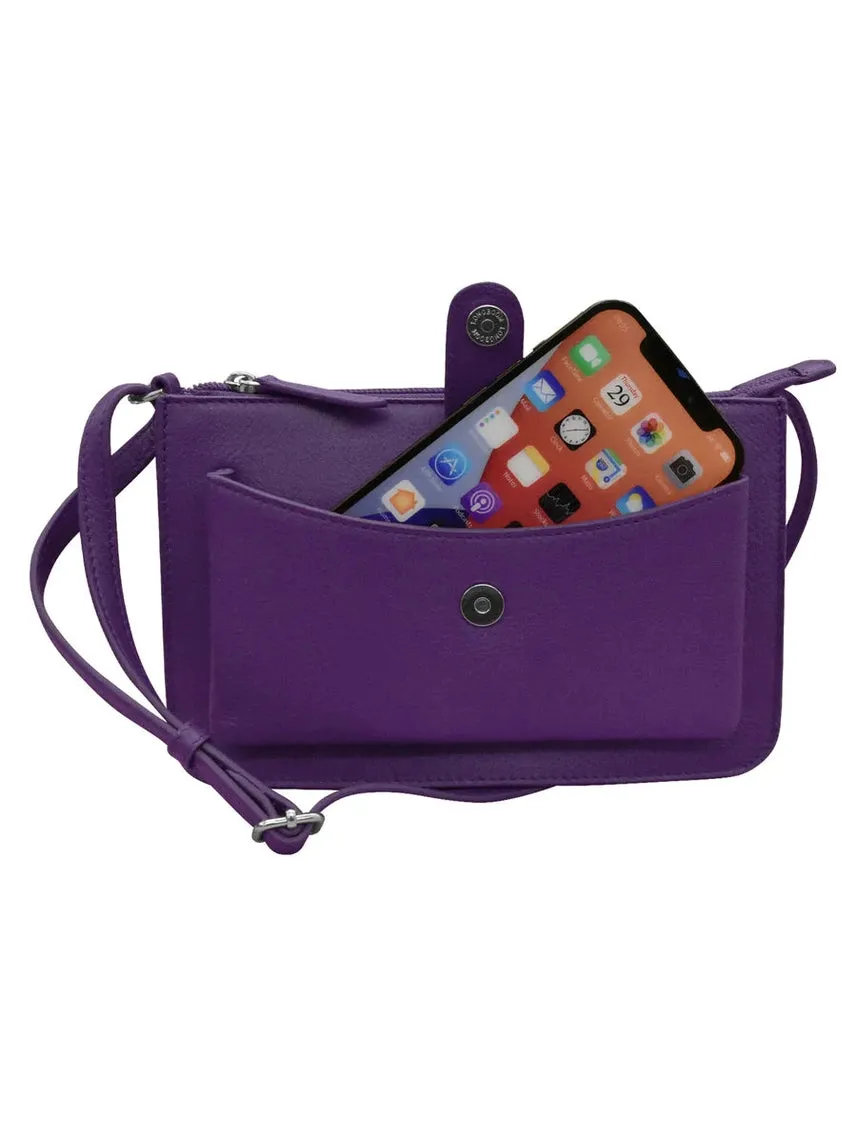 Handbag Front Pocket Phone Bag Purple Leather RFID Blocking 6046