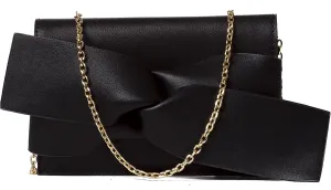 Handbag Republic Women Purse Vegan PU Leather Fashion Evening Clutch Bag Messenger Style With Cute Bow Tie (Black)