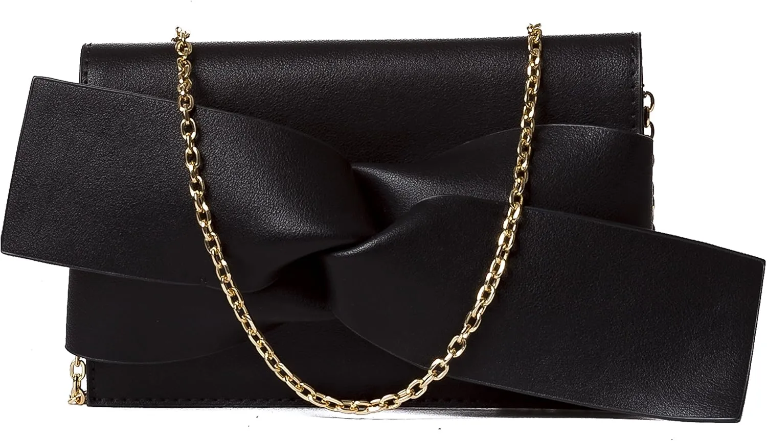 Handbag Republic Women Purse Vegan PU Leather Fashion Evening Clutch Bag Messenger Style With Cute Bow Tie (Black)