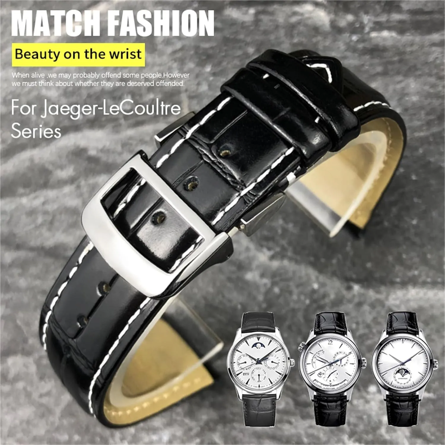 HaoLMi-19mm 20mm 21mm 22mm Genuine Leather Watchband For Jaeger LeCoultre Master Moonphase Cowhide Watch Strap