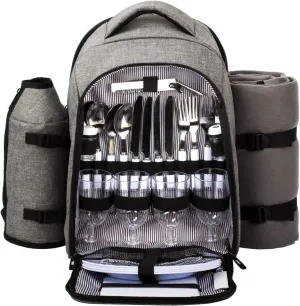 Hap Tim Picnic Basket Backpack for 4 Person with Insulated Cooler Compartment, Wine Holder, Fleece Blanket, Cutlery Set, Engagement Gifts for Couples, Bridal Shower Gift, Wedding Registry Gifts (3263)
