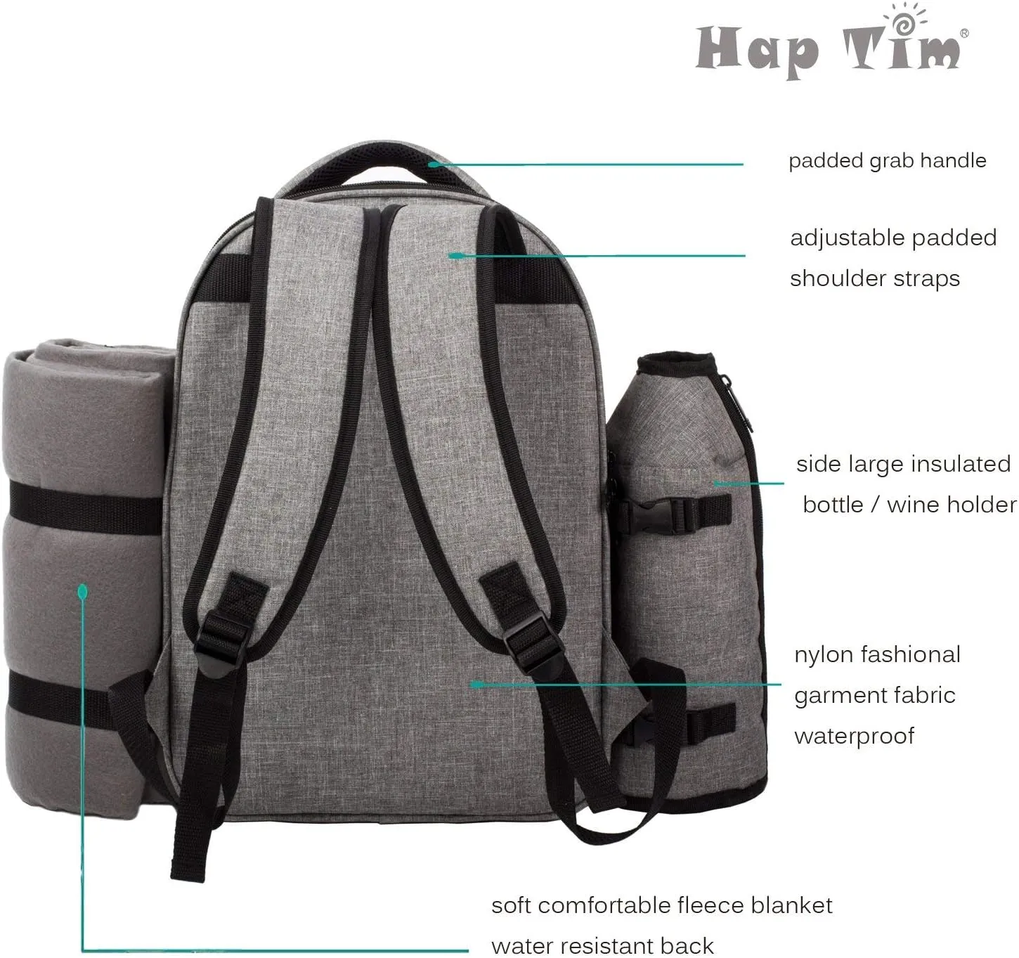 Hap Tim Picnic Basket Backpack for 4 Person with Insulated Cooler Compartment, Wine Holder, Fleece Blanket, Cutlery Set, Engagement Gifts for Couples, Bridal Shower Gift, Wedding Registry Gifts (3263)