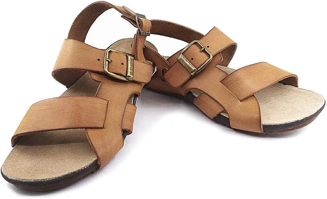 Harssidanzar Mens Leather Sandals Adjustable Ankle Strap sandals GM205