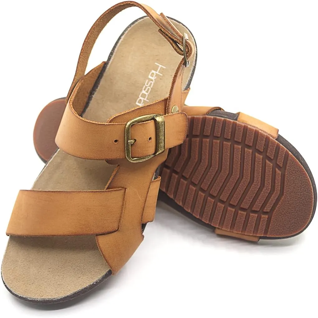 Harssidanzar Mens Leather Sandals Adjustable Ankle Strap sandals GM205