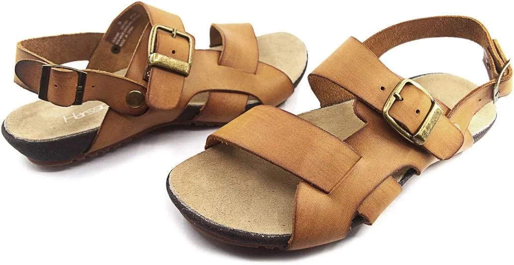 Harssidanzar Mens Leather Sandals Adjustable Ankle Strap sandals GM205