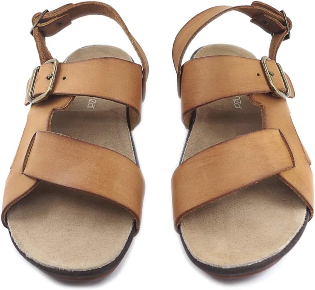 Harssidanzar Mens Leather Sandals Adjustable Ankle Strap sandals GM205