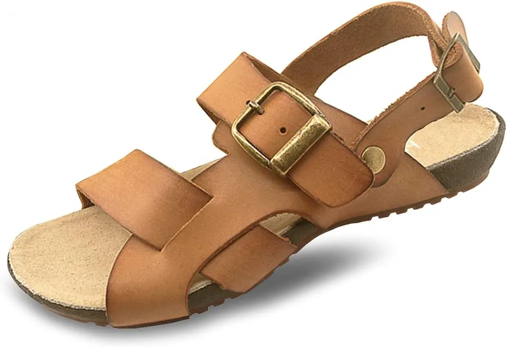 Harssidanzar Mens Leather Sandals Adjustable Ankle Strap sandals GM205