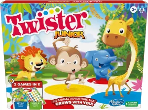 Hasbro Gaming Twister Junior Game, Animal Adventure 2-Sided Mat, 2 Games in 1, Party Game for Kids Ages 3 and Up and 2-4 Players (Amazon Exclusive)