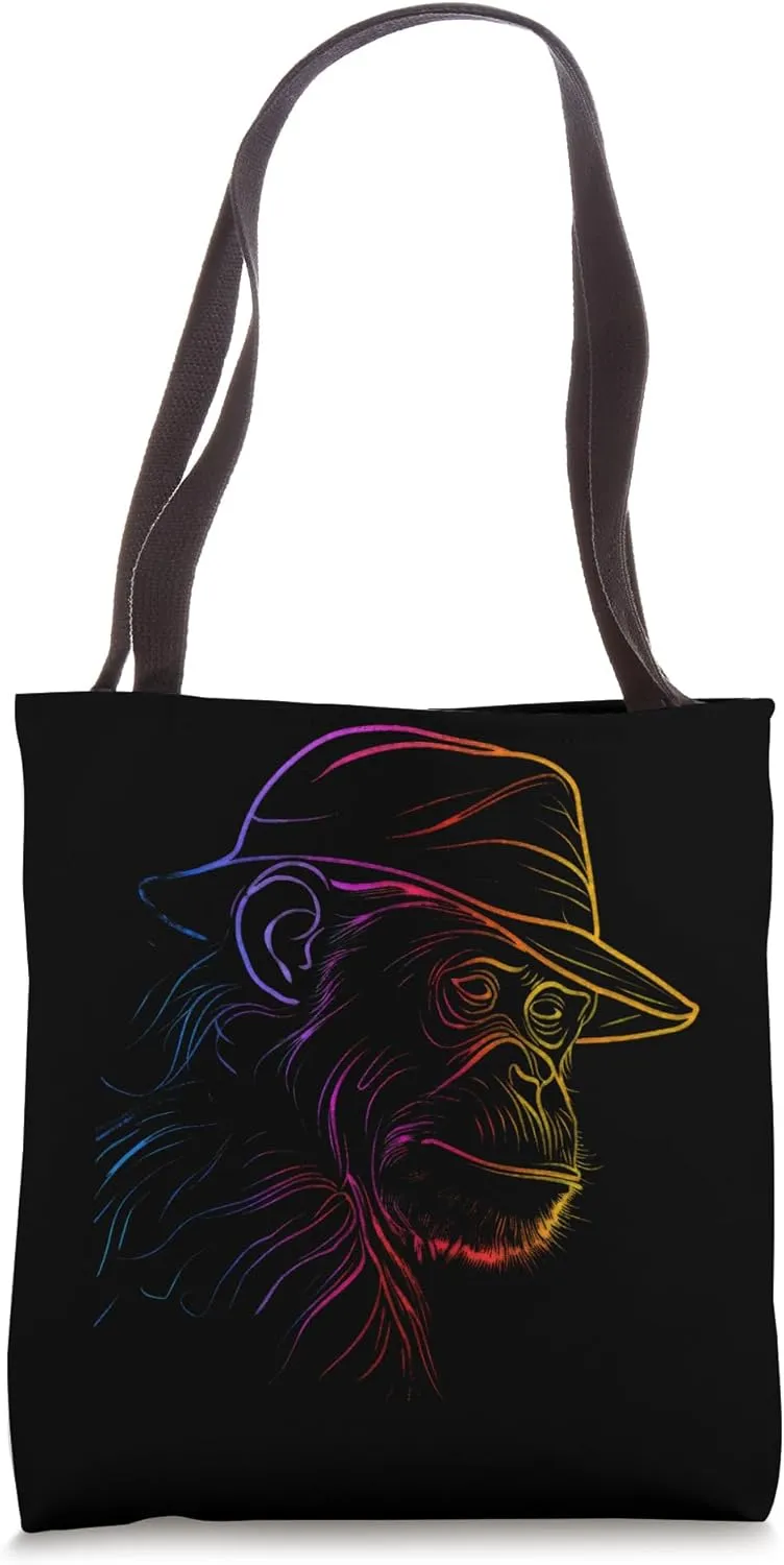 Hat-Wearing Primate Rainbow Outline Tote Bag