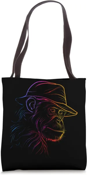 Hat-Wearing Primate Rainbow Outline Tote Bag