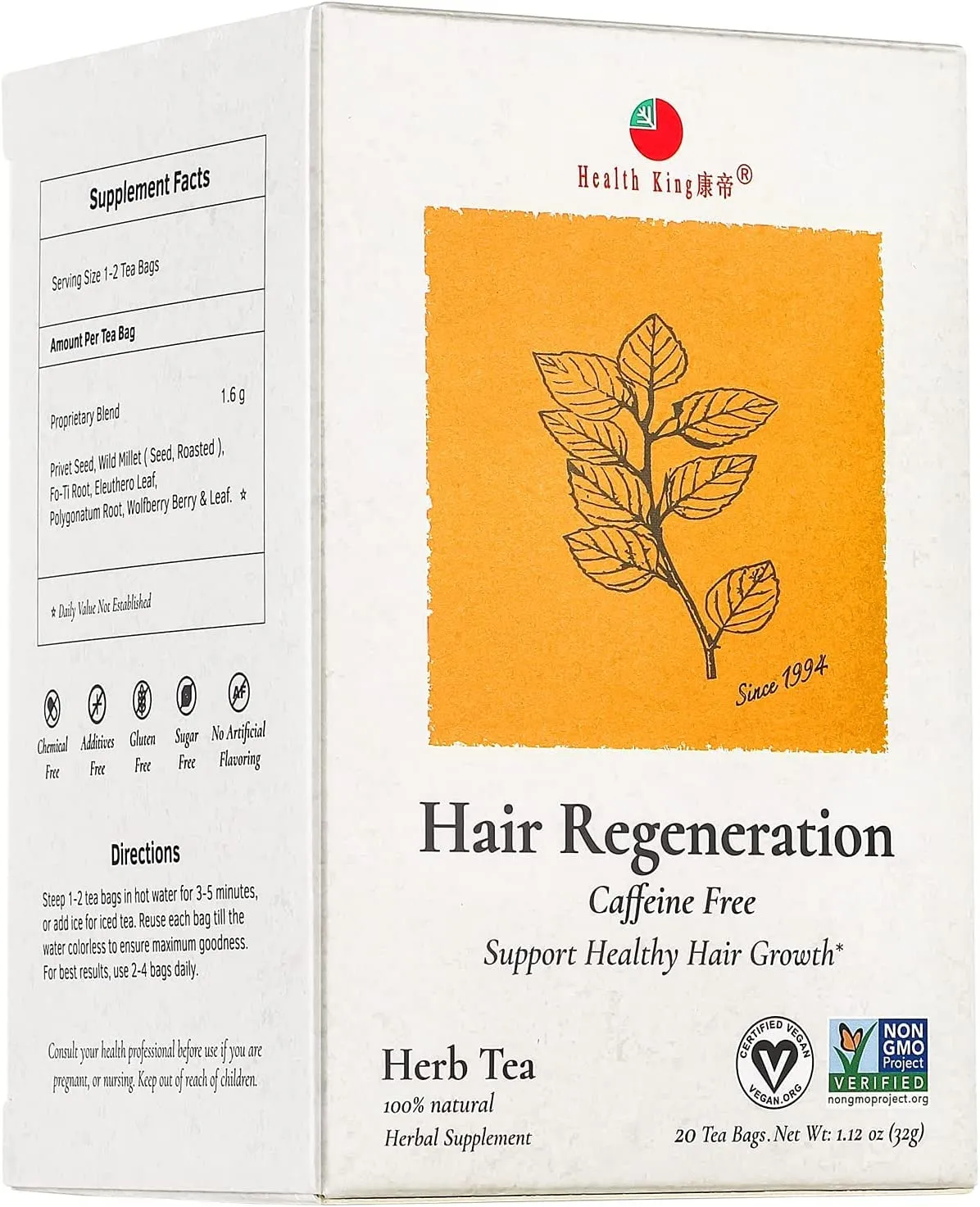 Health King Hair Regeneration Herb Tea - 20 Tea Bags pack of - 6