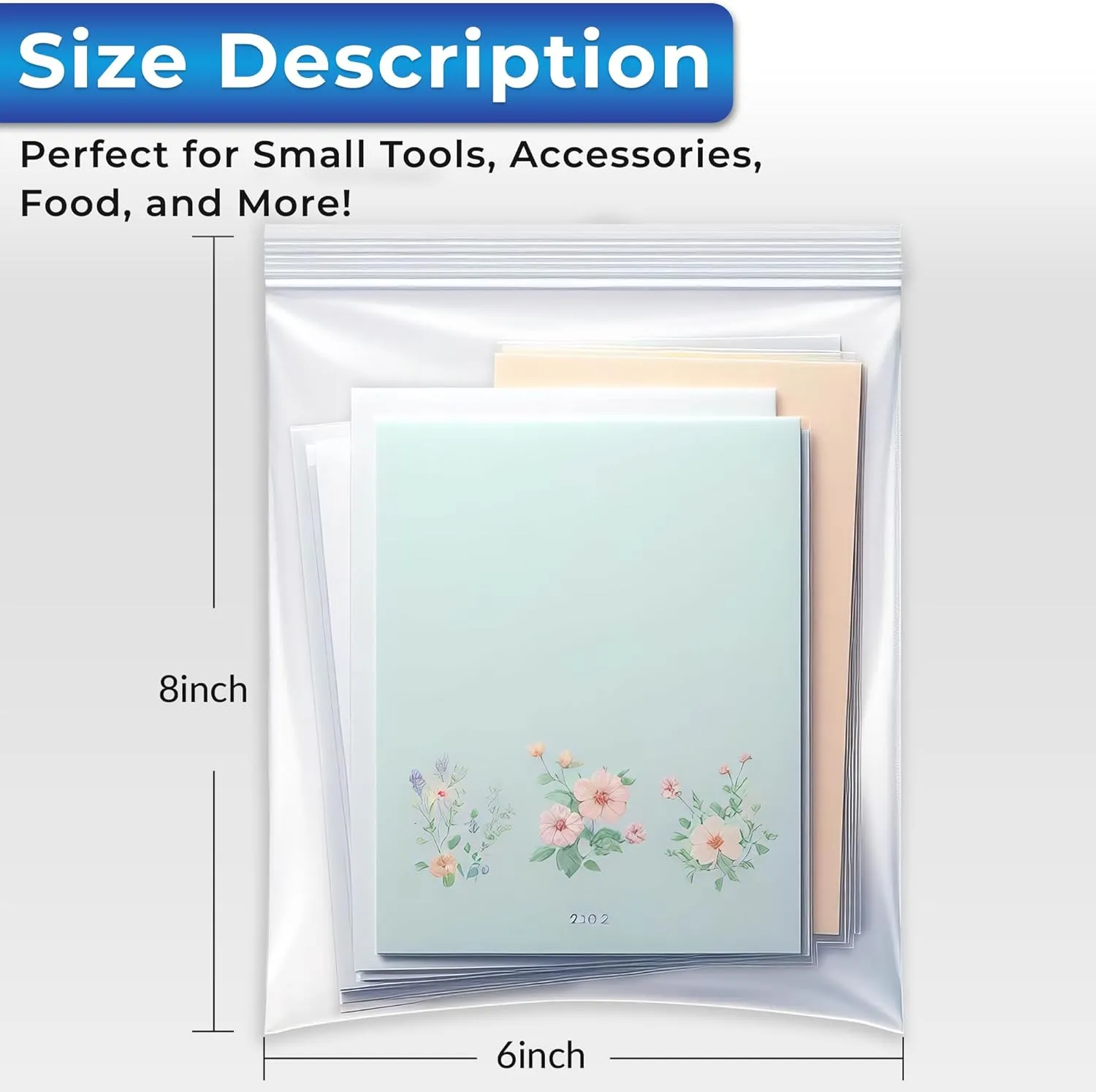 Heavy Duty Plastic Zipper Bags – Reusable Storage Gallon Bags for Cakes, Food, Kitchen Tools – 6 Mil to 8 Mil, Multiple Sizes, Bulk Packs Available 6"x8" Pack 50