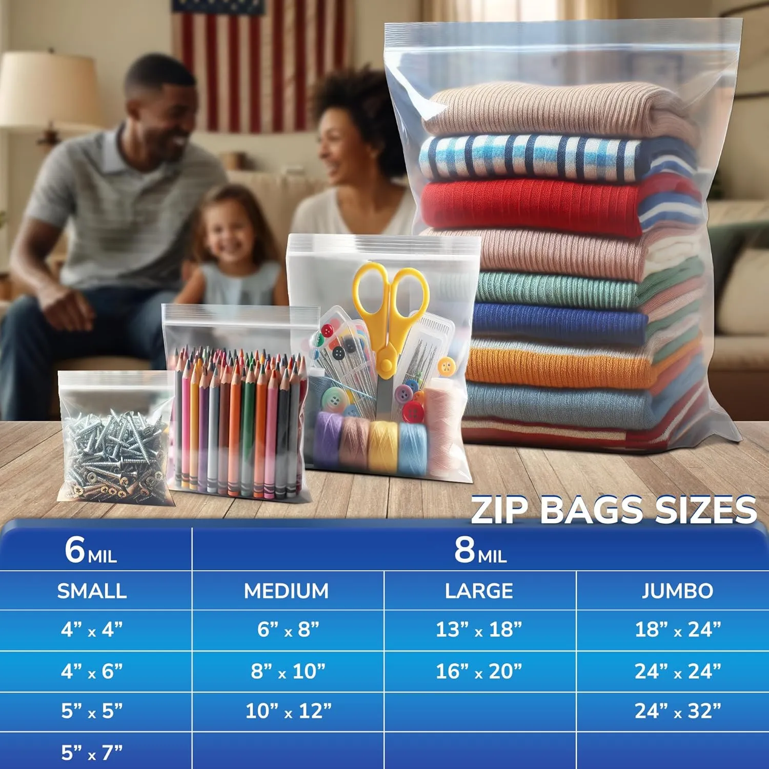 Heavy Duty Plastic Zipper Bags – Reusable Storage Gallon Bags for Cakes, Food, Kitchen Tools – 6 Mil to 8 Mil, Multiple Sizes, Bulk Packs Available 6"x8" Pack 50