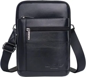 Hebetag Small Leather Sling Shoulder Bag Messenger Pack for Men Women Outdoor Travel Business