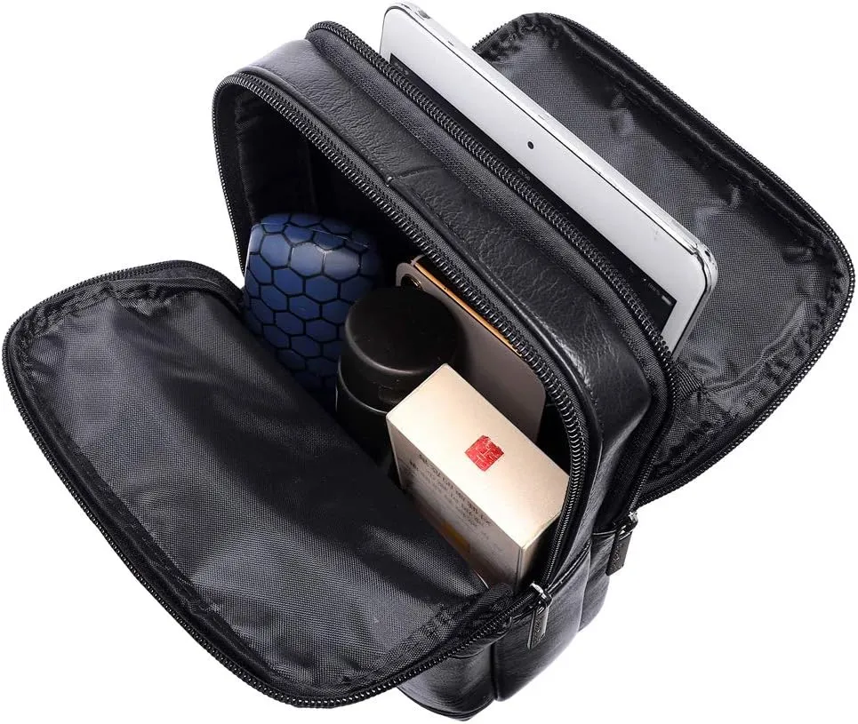 Hebetag Small Leather Sling Shoulder Bag Messenger Pack for Men Women Outdoor Travel Business