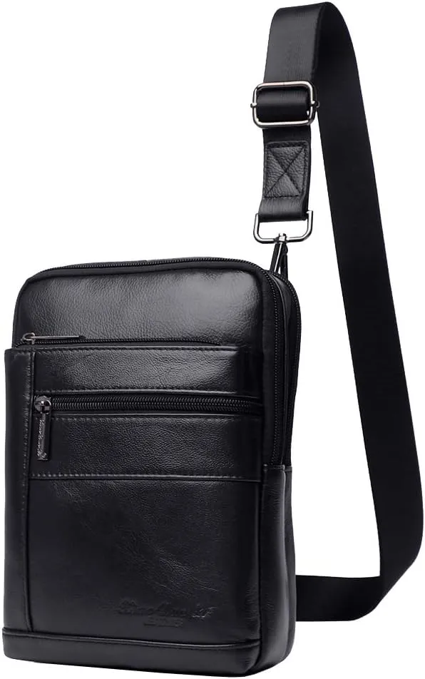 Hebetag Small Leather Sling Shoulder Bag Messenger Pack for Men Women Outdoor Travel Business