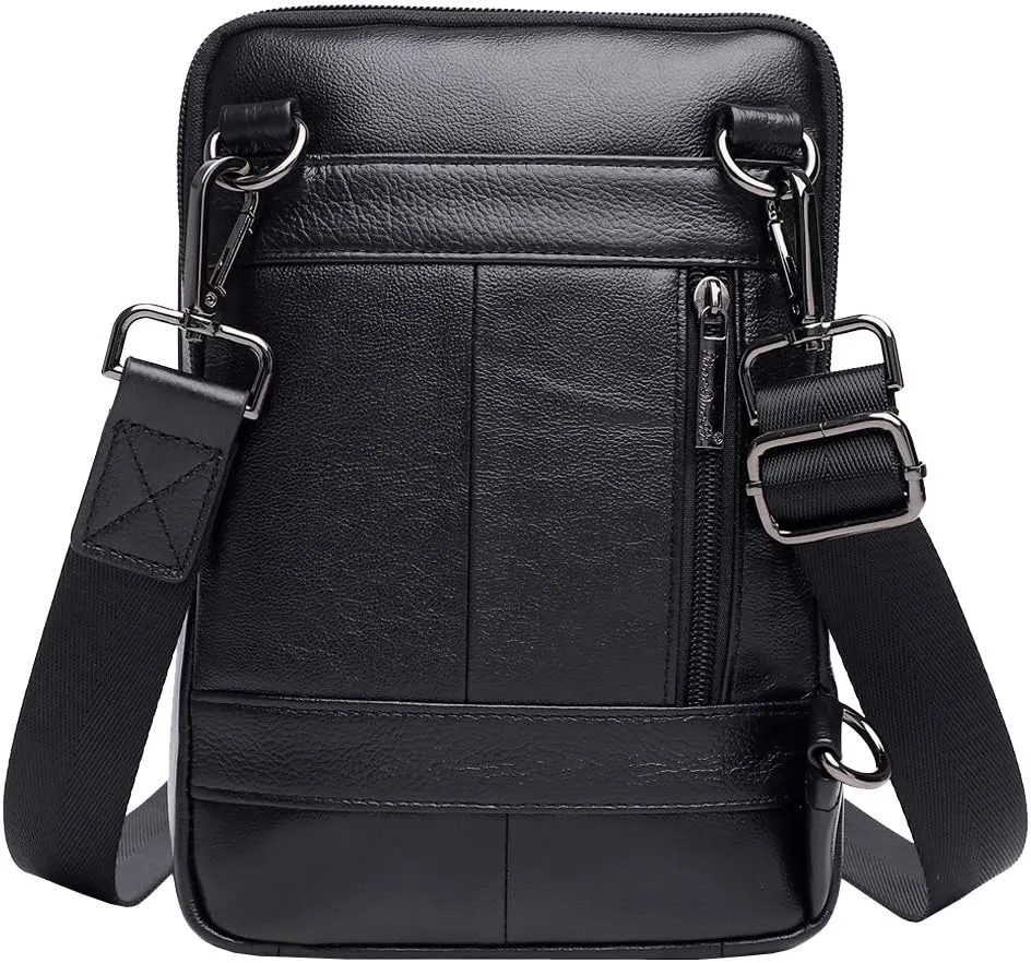 Hebetag Small Leather Sling Shoulder Bag Messenger Pack for Men Women Outdoor Travel Business