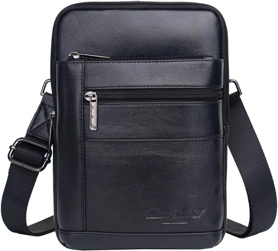 Hebetag Small Leather Sling Shoulder Bag Messenger Pack for Men Women Outdoor Travel Business