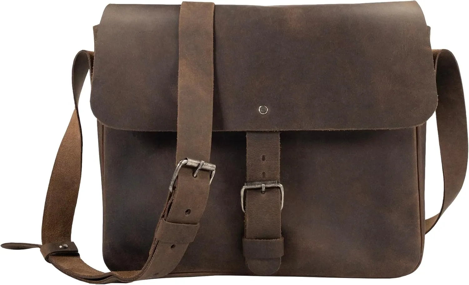 Hide & Drink, Small Messenger Bag, Rectangular Bag with Adjustable Shoulder Strap, Crossbody Bag, Travel Accessory, Full Grain Leather, Handmade, Bourbon Brown