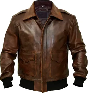 Hide & Seek Men’s A2 Aviator Air Force Cockpit Vintage Bomber Military Flight Pilot WWII Distressed Real Leather Jacket