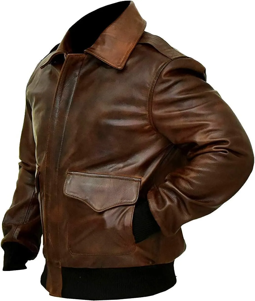 Hide & Seek Men’s A2 Aviator Air Force Cockpit Vintage Bomber Military Flight Pilot WWII Distressed Real Leather Jacket