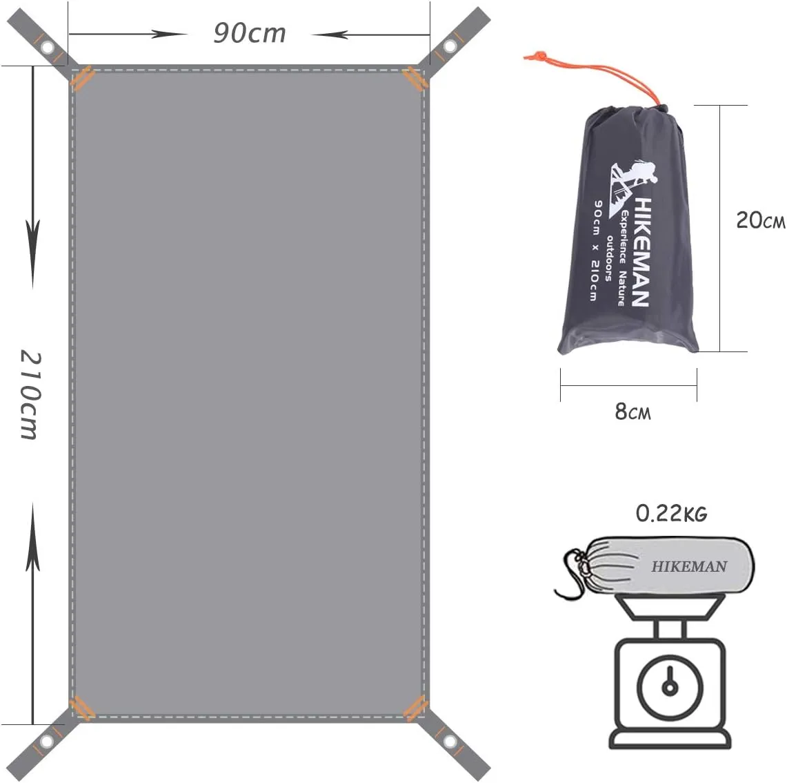 Hikeman Tent Footprint - Waterproof Camping Tarp, Heavy Duty Tent Floor Saver, Ultralight Ground Sheet Mat for Hiking, Backpacking, Hammock, Beach - Storage Bag Included(S-83”x35”)