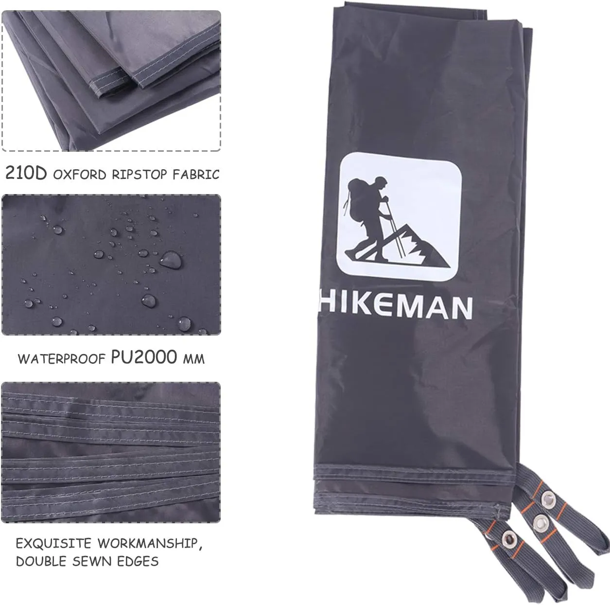 Hikeman Tent Footprint - Waterproof Camping Tarp, Heavy Duty Tent Floor Saver, Ultralight Ground Sheet Mat for Hiking, Backpacking, Hammock, Beach - Storage Bag Included(S-83”x35”)