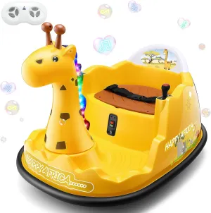 Hikole Baby Bumper Car for Kids 1.5-6, 12V Toddler Ride on Car with Parent Remote, Colorful Led Light, 360°Degree Spin, 2 Driving Modes, 4 Speed Adjust, Rubber Bumpering Tyre, Giraffe Yellow