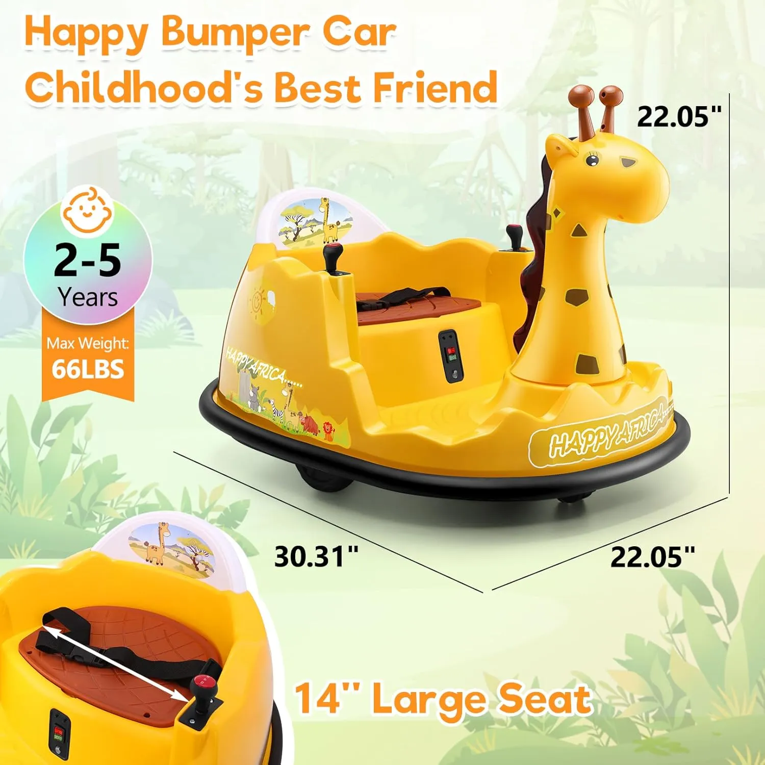 Hikole Baby Bumper Car for Kids 1.5-6, 12V Toddler Ride on Car with Parent Remote, Colorful Led Light, 360°Degree Spin, 2 Driving Modes, 4 Speed Adjust, Rubber Bumpering Tyre, Giraffe Yellow