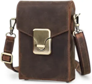 Hiram Genuine Leather Small Crossbody Bag for Men, Men's Crazy Horse Leather Phone Pouch, Small Messenger Bag for Men(Coffee)…