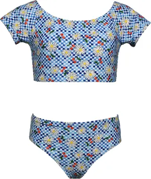 Hobie Girls-Cap Sleeve Bralette Bikini Top & High Waist Bottom Swimsuit Set