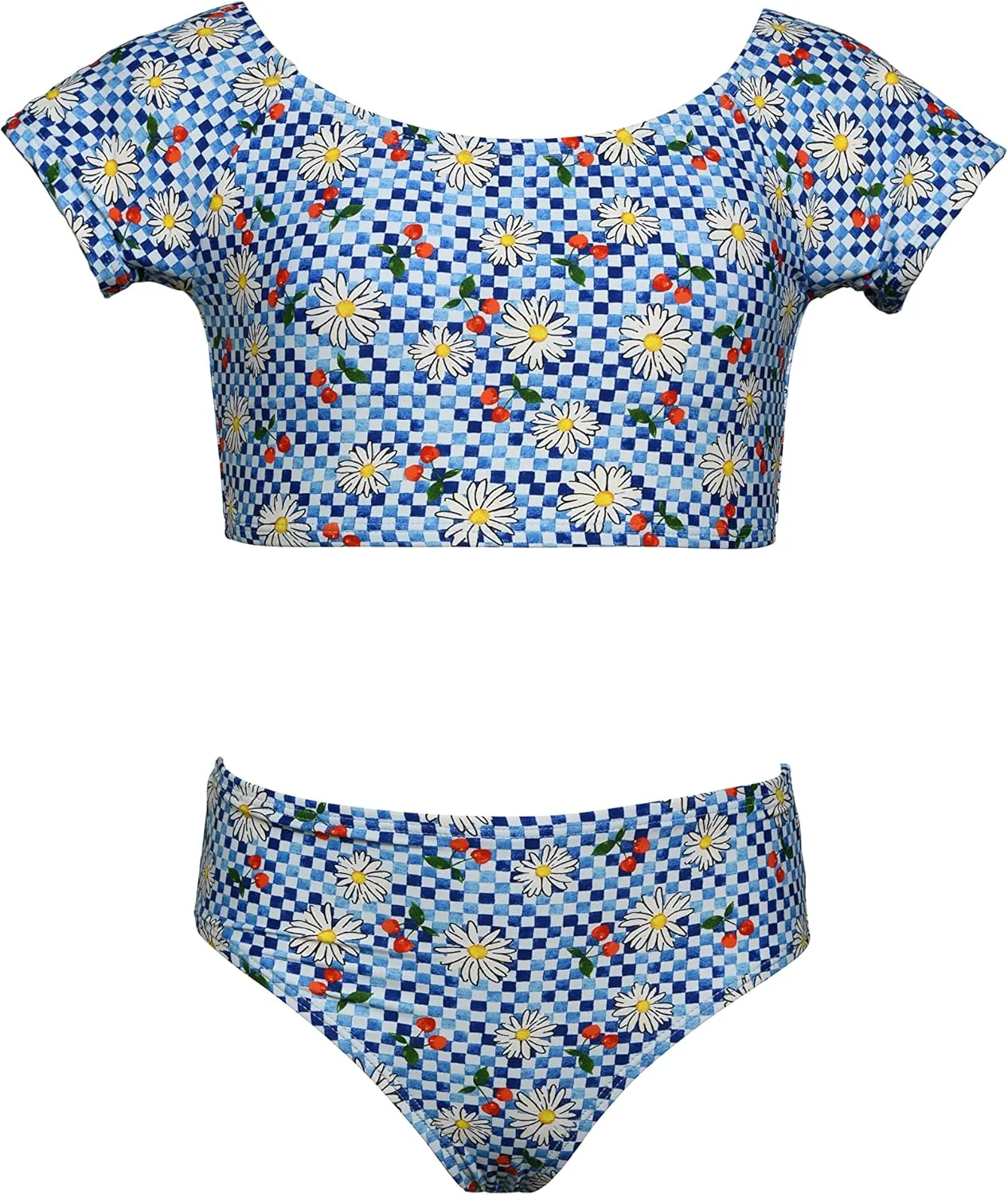Hobie Girls-Cap Sleeve Bralette Bikini Top & High Waist Bottom Swimsuit Set