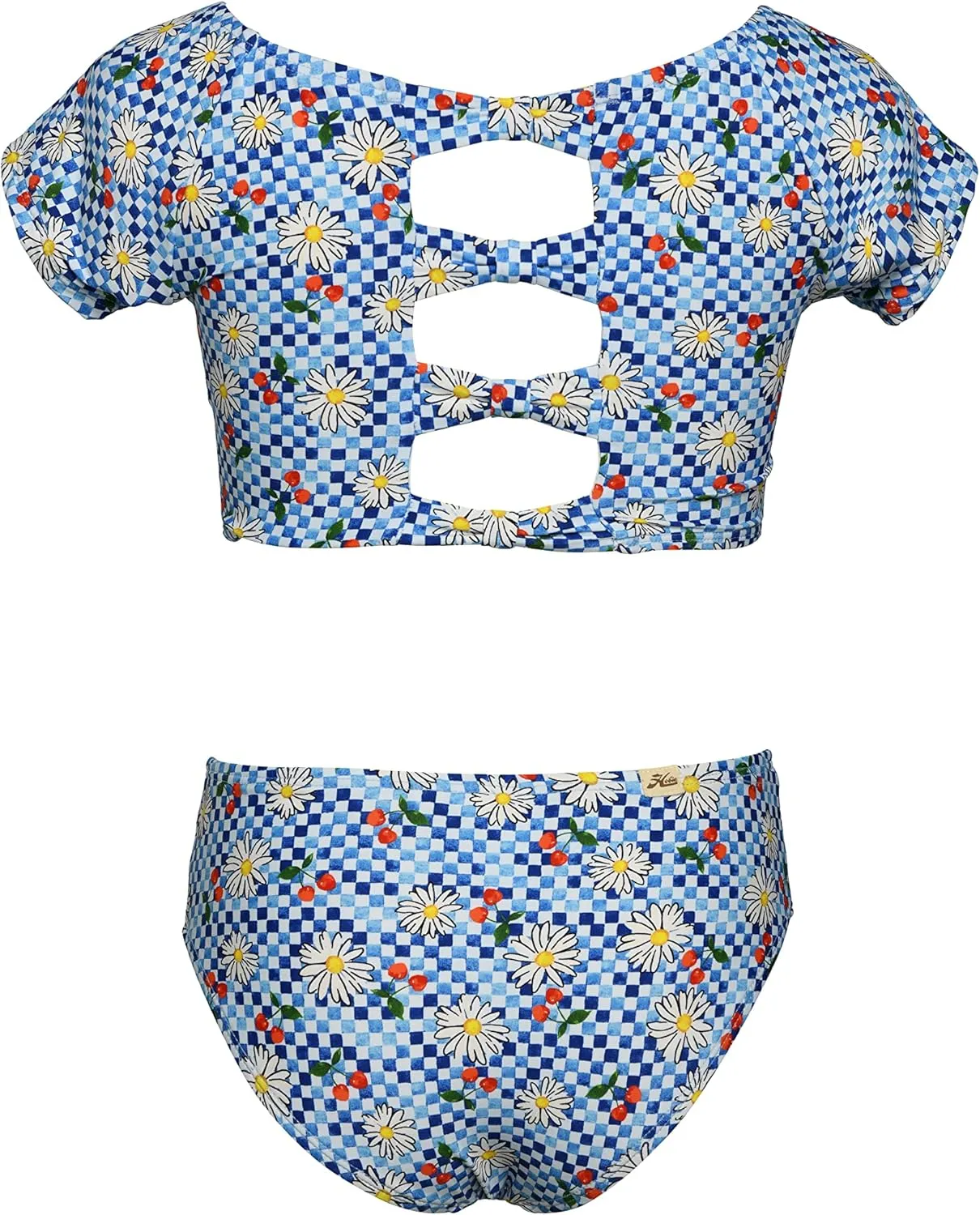 Hobie Girls-Cap Sleeve Bralette Bikini Top & High Waist Bottom Swimsuit Set