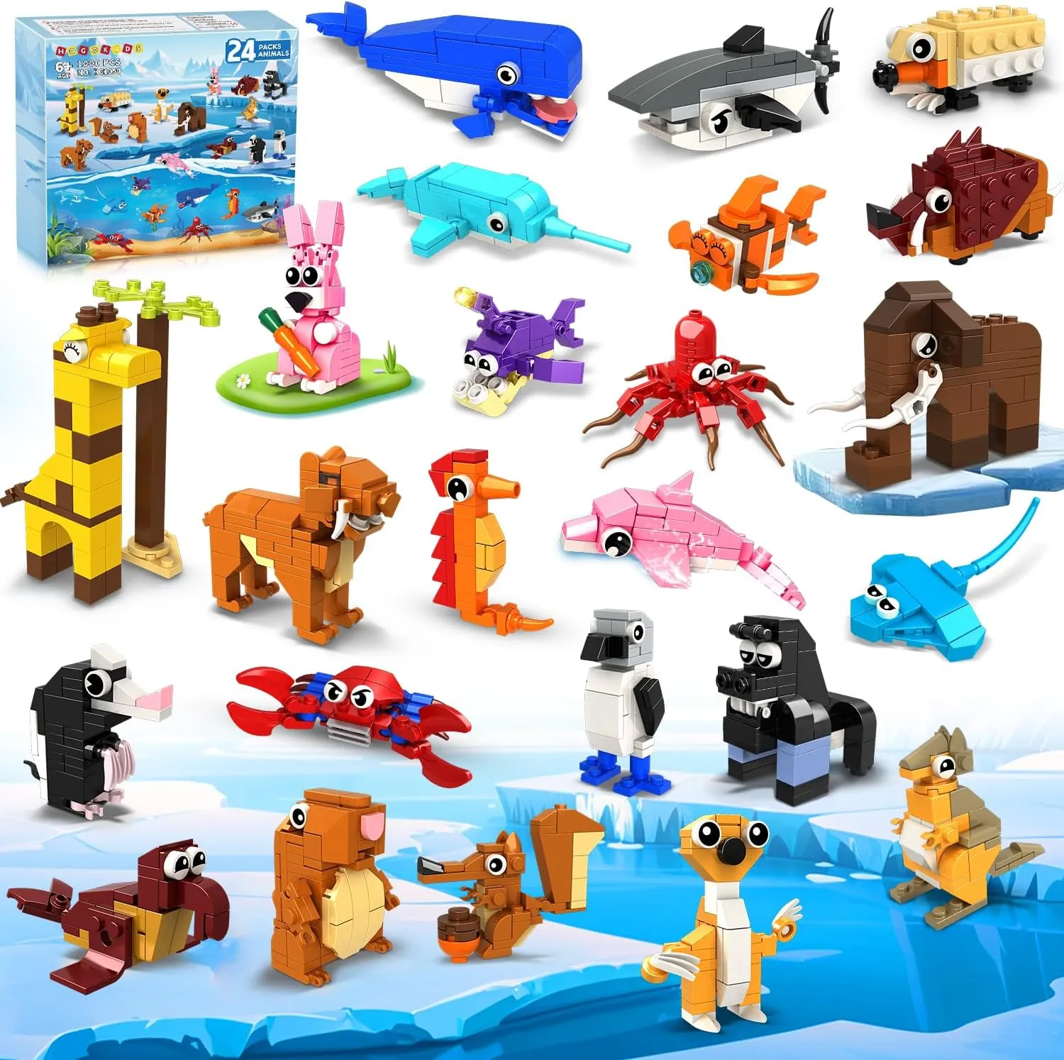 HOGOKIDS 24 Packs Party Favors Building Blocks Toy - 1000 PCS Animal World Mini Brick Set for Goodie Bag Stuffers Classroom Prize, Valentines Day Birthday Gift for Kids Boys Girls Students Ages 6-12