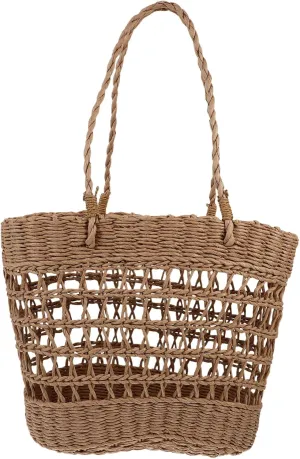 Hollow Woven Beach Bag for Women Stylish Straw Tote Handbag Inspired Summer Seaside Bag Versatile Storage Basket for Vacation and Daily Use Deep Color