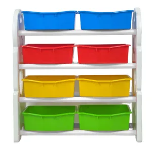 Home Canvas Deluxe Multi-Bin Toy Organizer with Storage Bins | Lightweight Design Toy Storage Box for Kids Play Room - White