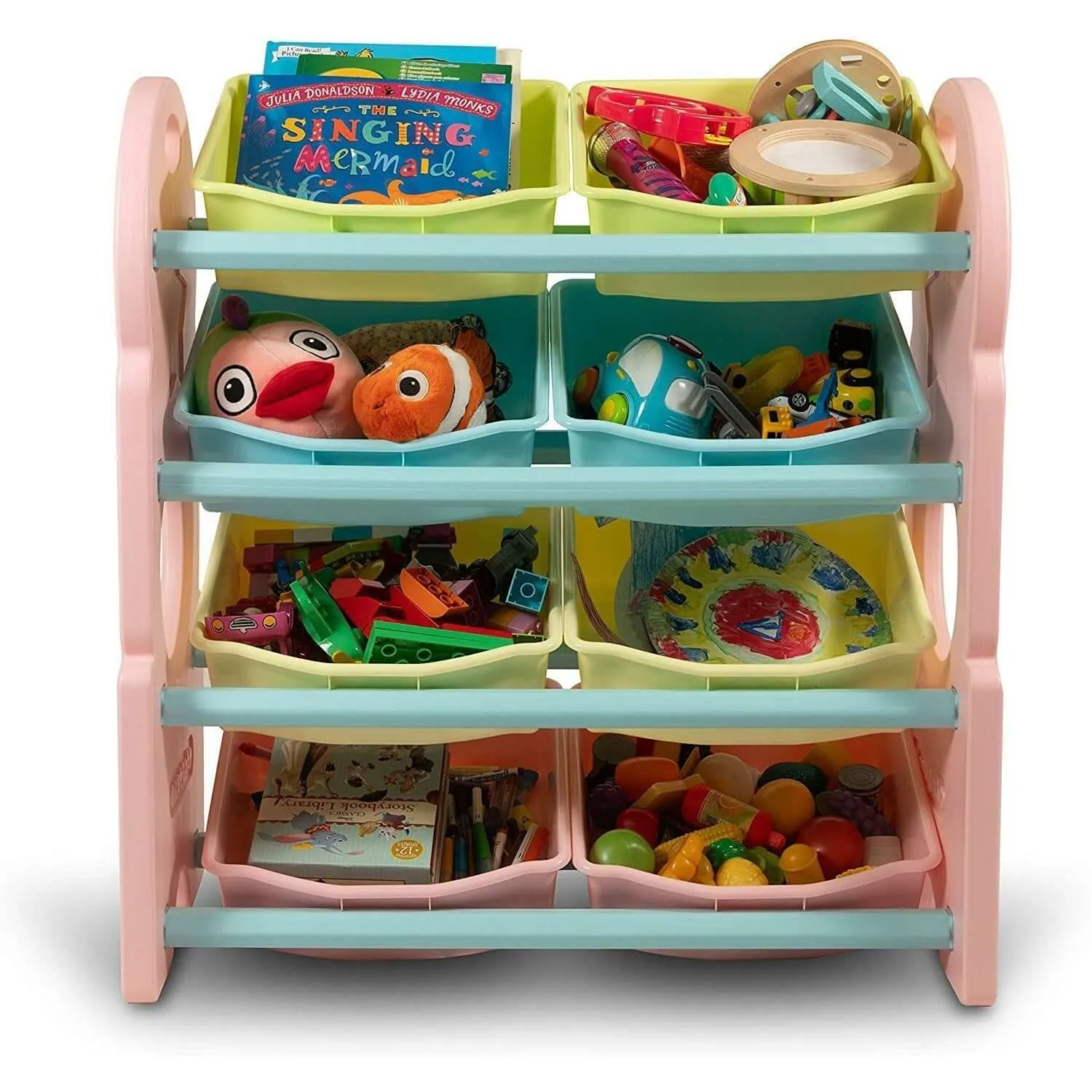 Home Canvas Deluxe Multi-Bin Toy Organizer with Storage Bins | Lightweight Design Toy Storage Box for Kids Play Room - White