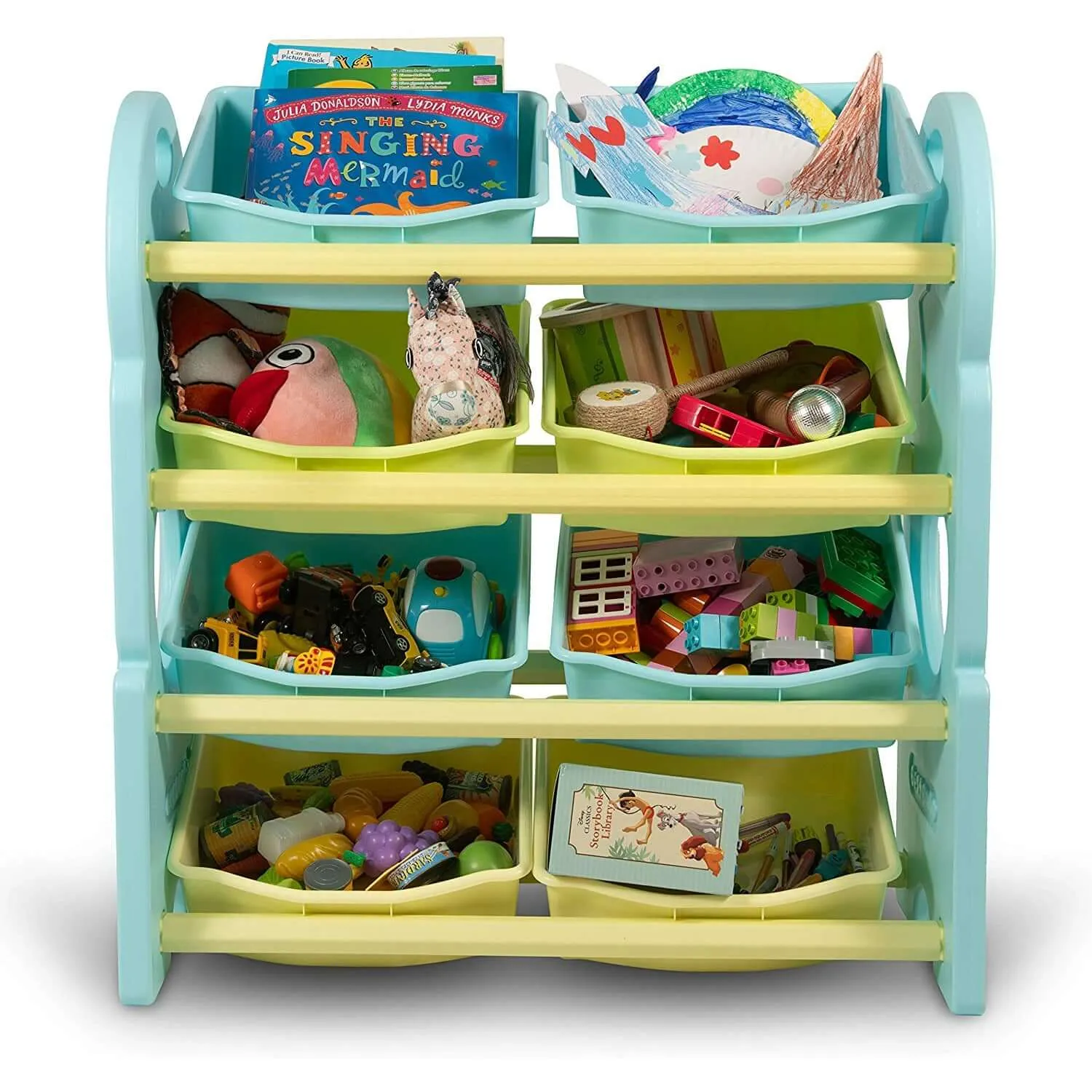 Home Canvas Deluxe Multi-Bin Toy Organizer with Storage Bins | Lightweight Design Toy Storage Box for Kids Play Room - White