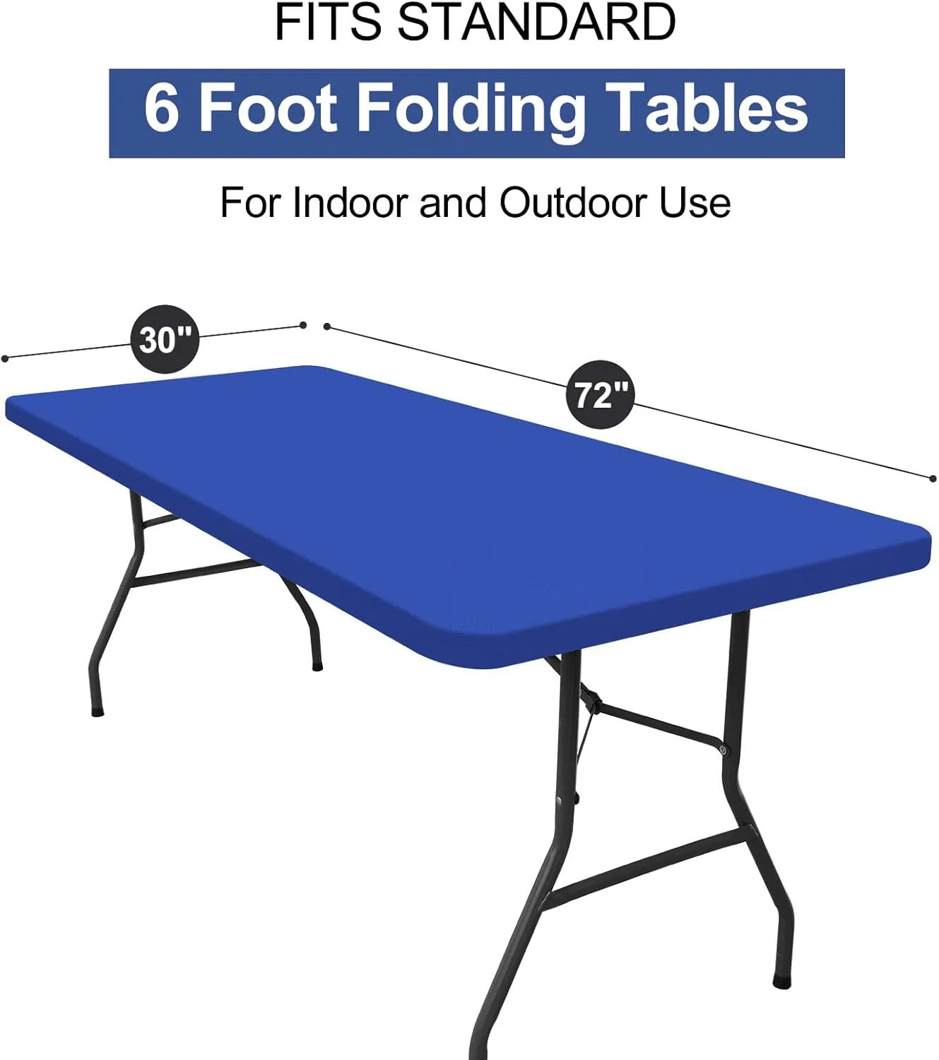 homing 2 Pack Rectangle Fully Waterproof Tablecloth, Elastic Fitted Fabric Table Cover for 6 Foot Tables, Washable Polyester Table Cloth for Picnic, Camping, Outdoor (Blue, 30" x 72")