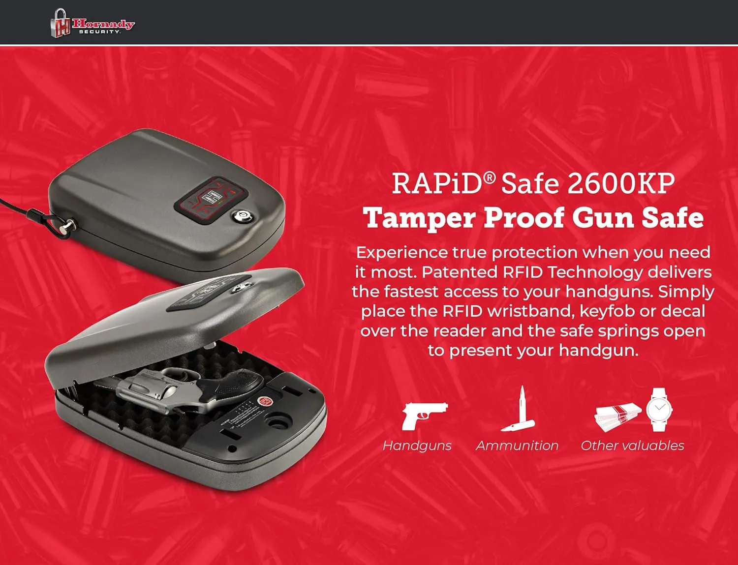 Hornady RAPiD Gun Safes with RFID Technology for Quick Access to Guns and Valuables - Heavy Duty Construction, Touch-Free Entry Handgun Safe Gun Lock Box for Home, Bedside, Nightstand, or Vehicles