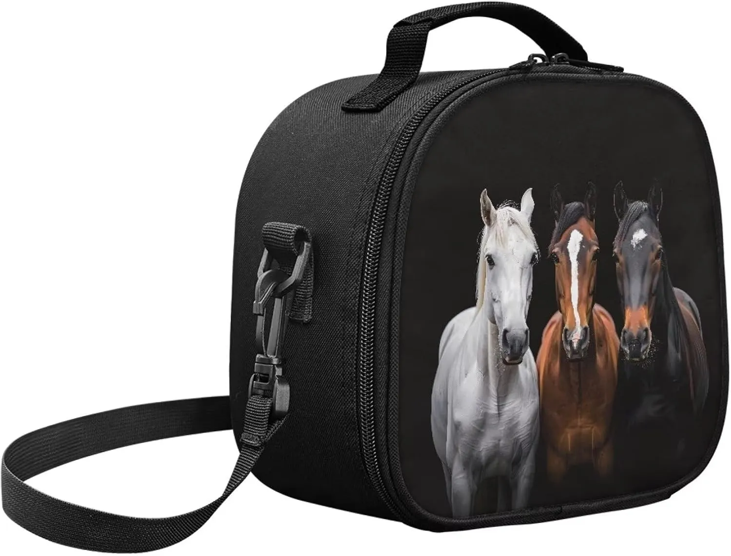 Horse Girls Lunch Box Back to School Loncheras Para Mujer with Adjustable Shoulder Strap and Inner Zipper Pocket for Travel Small Insulated Cooler Tote Bag Lunchbox, One Size