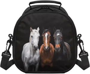 Horse Girls Lunch Box Back to School Loncheras Para Mujer with Adjustable Shoulder Strap and Inner Zipper Pocket for Travel Small Insulated Cooler Tote Bag Lunchbox, One Size