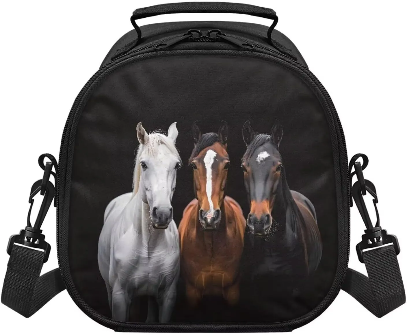 Horse Girls Lunch Box Back to School Loncheras Para Mujer with Adjustable Shoulder Strap and Inner Zipper Pocket for Travel Small Insulated Cooler Tote Bag Lunchbox, One Size