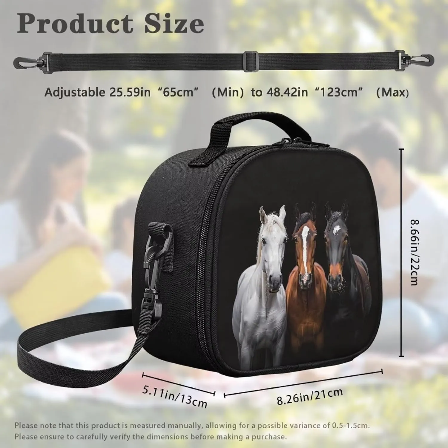 Horse Girls Lunch Box Back to School Loncheras Para Mujer with Adjustable Shoulder Strap and Inner Zipper Pocket for Travel Small Insulated Cooler Tote Bag Lunchbox, One Size