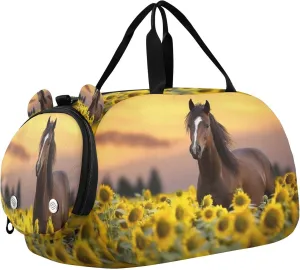 Horse Youth Sports & Travel Duffle Bag with Shoe Compartment,Waterproof Gym Bag for Girls and Boys (Overnight Essentials Organizer)