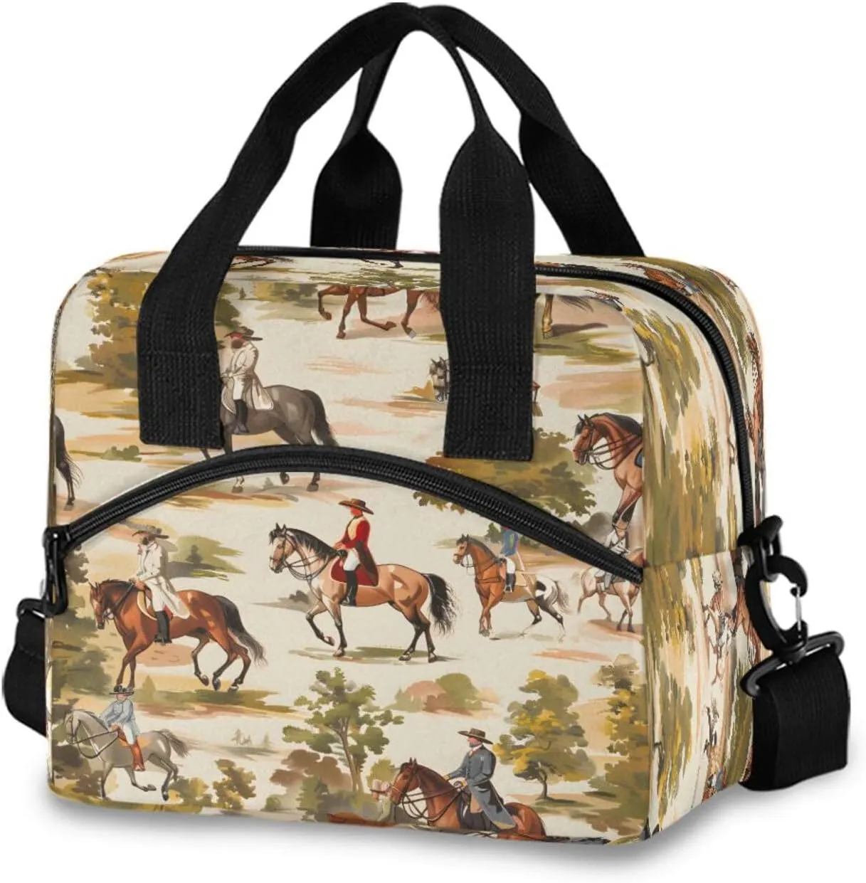 Horses and People Lunch Box for Men Women Adults Insulated Lunch Bag Cooler Bag with Adjustable Shoulder Strap for Work Picnic Travel