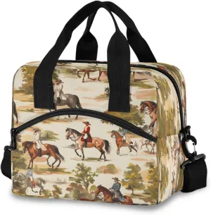 Horses and People Lunch Box for Men Women Adults Insulated Lunch Bag Cooler Bag with Adjustable Shoulder Strap for Work Picnic Travel